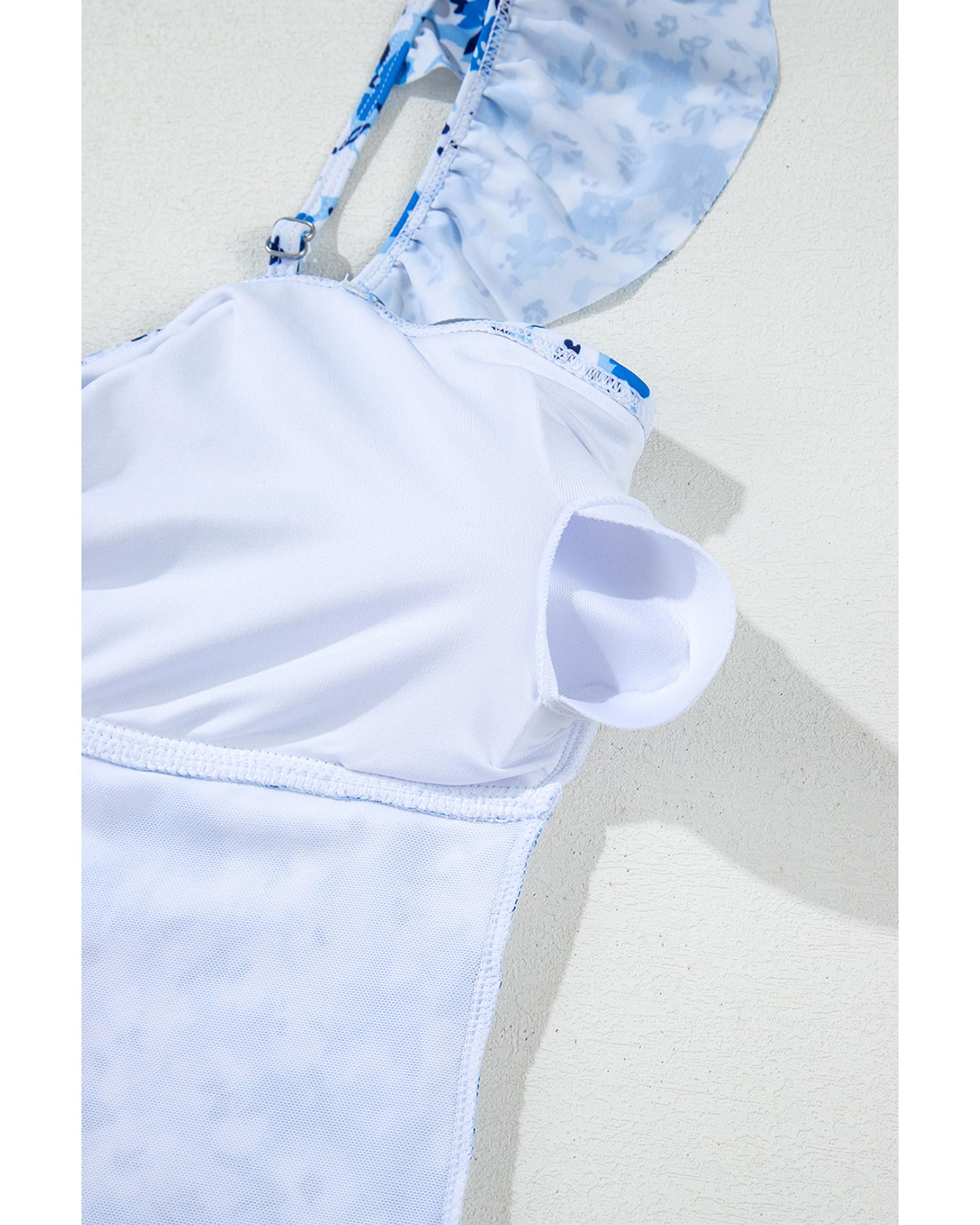 Azura Exchange Blue Floral Ruffled Strap Lace-up Hollow Out One Piece Swimsuit - Picture 31 of 51