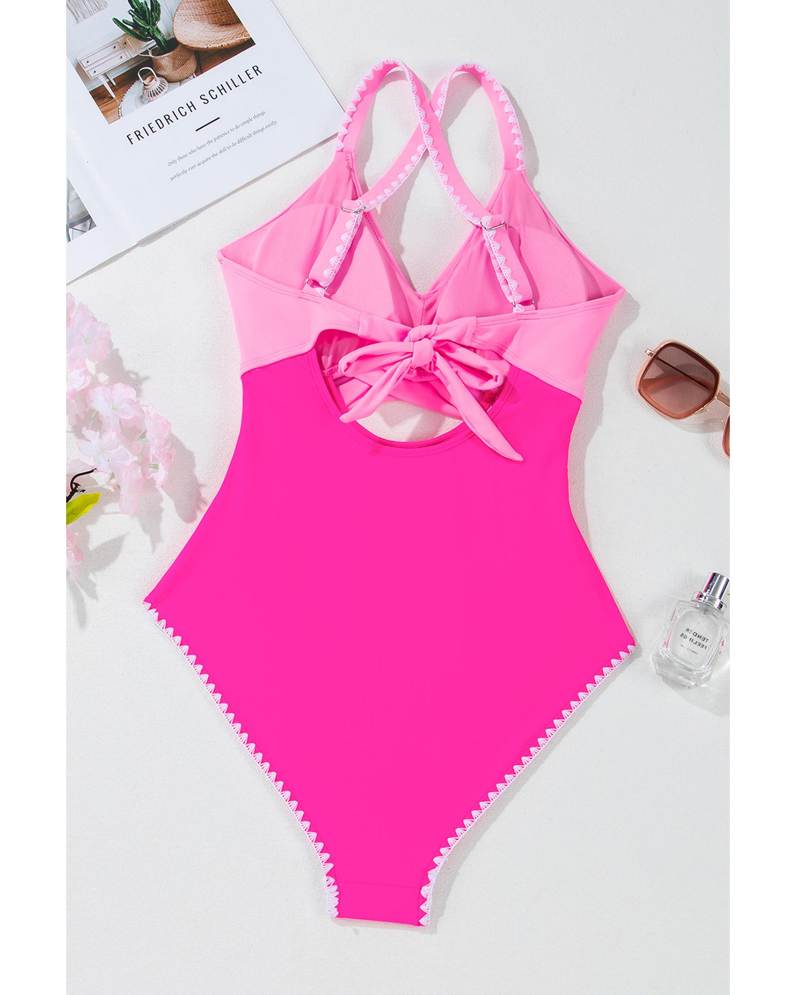 Azura Exchange Rose Red Ric Rac Trim Contrasted Patchwork Cutout One Piece - Bild 21 von 48