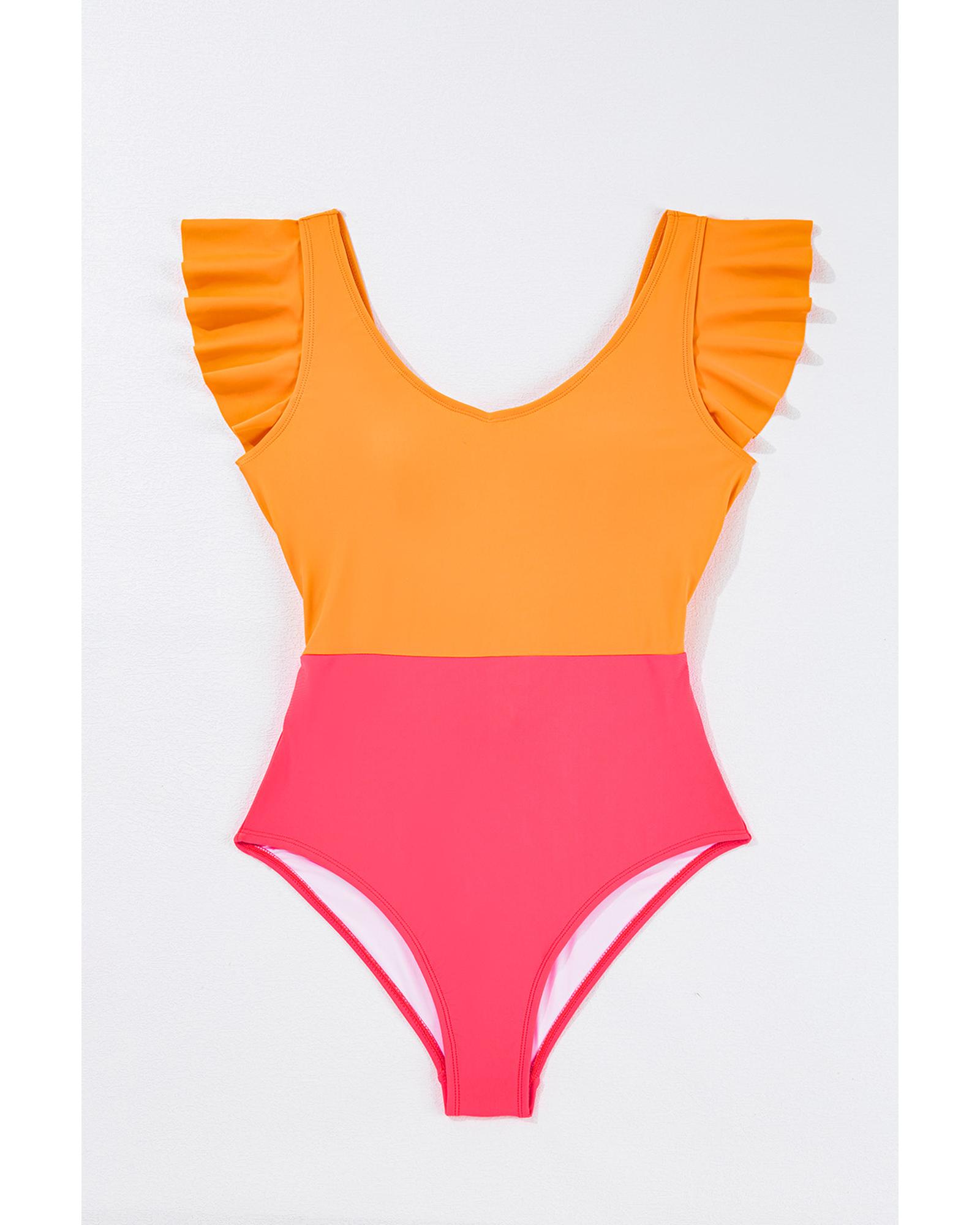 Azura Exchange Vitality Orange Color Block Ruffled Knotted Backless One Piece - Bild 53 von 60