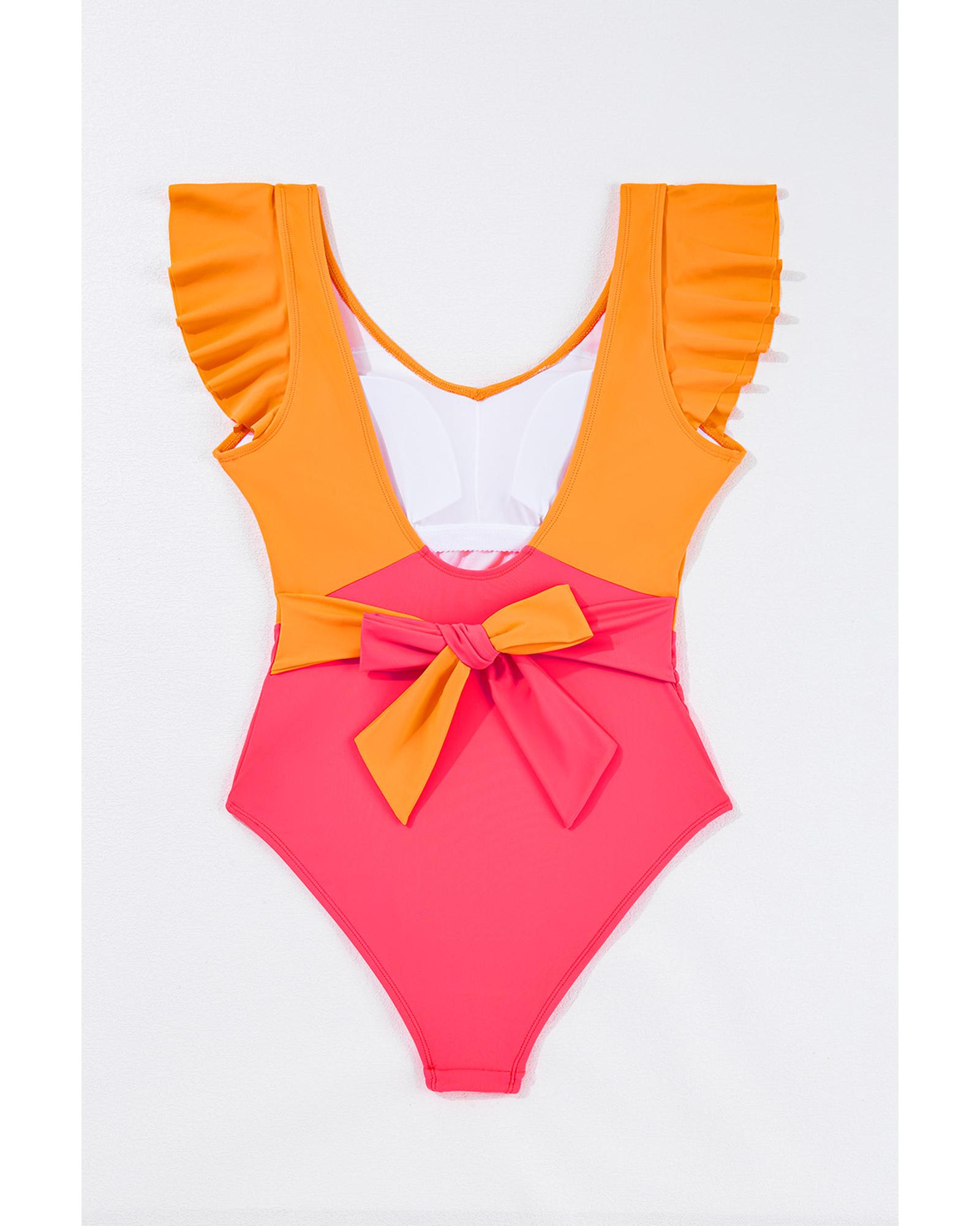 Azura Exchange Vitality Orange Color Block Ruffled Knotted Backless One Piece - Bild 32 von 60