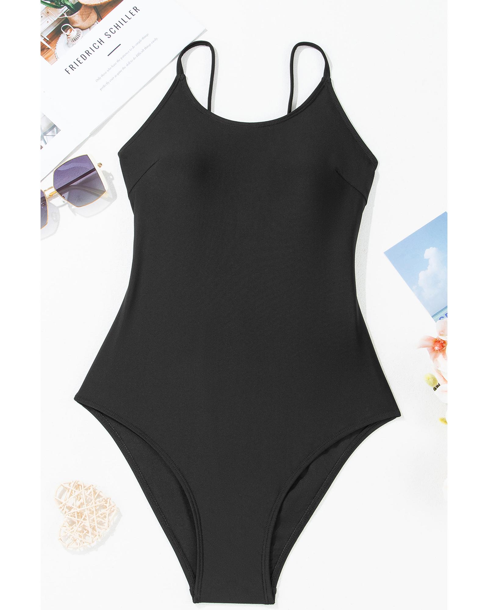 Azura Exchange Black Thin Strap Strappy Lace-up Open Back One Piece Swimsuit - Imagen 31 de 48