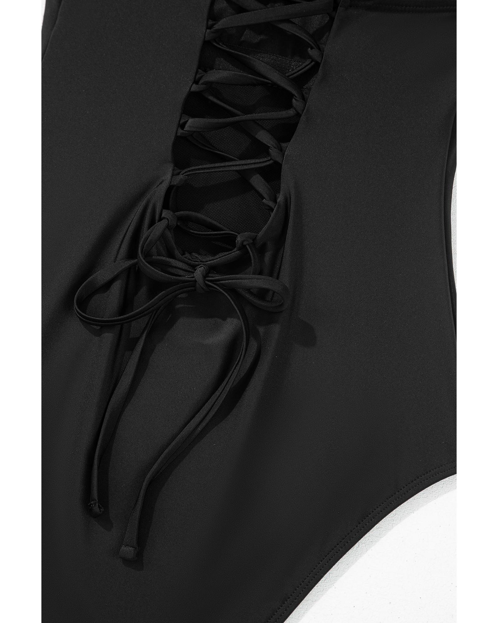 Azura Exchange Black Thin Strap Strappy Lace-up Open Back One Piece Swimsuit - Imagen 23 de 48