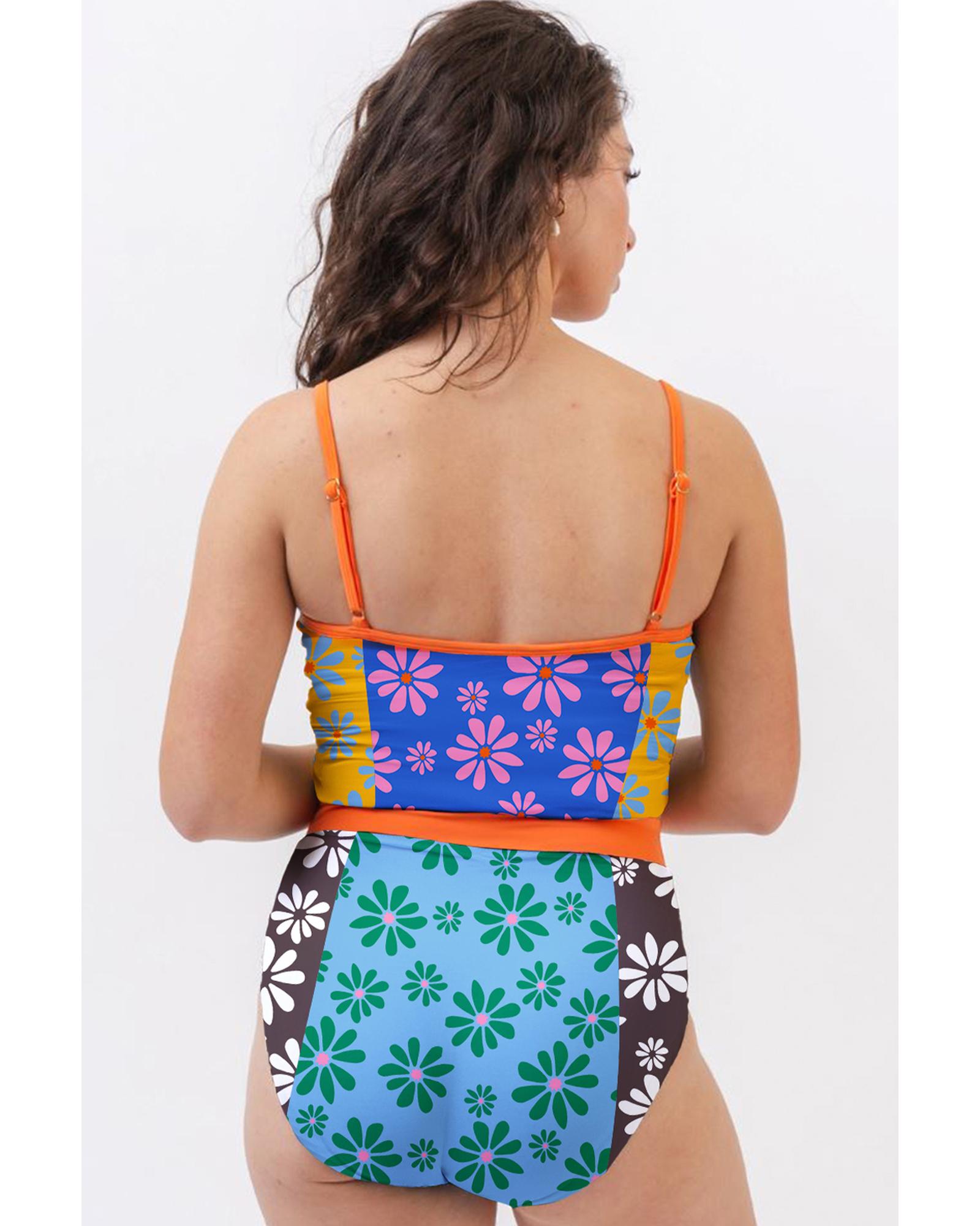 Azura Exchange Orange Floral Colorblock Buttoned Decor Front Spaghetti Straps - Picture 62 of 63