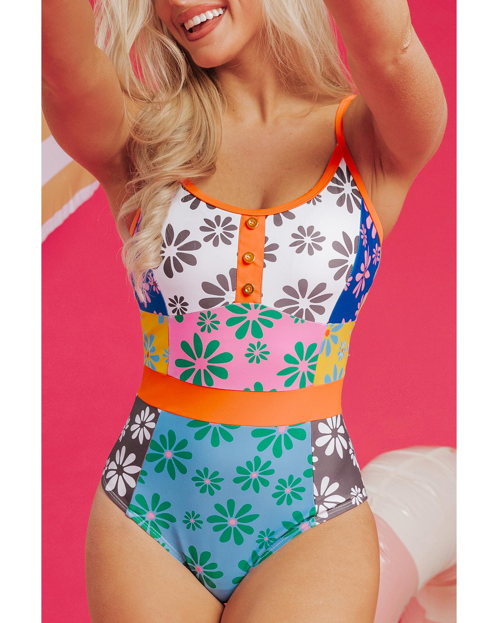 Azura Exchange Orange Floral Colorblock Buttoned Decor Front Spaghetti Straps - Picture 54 of 63