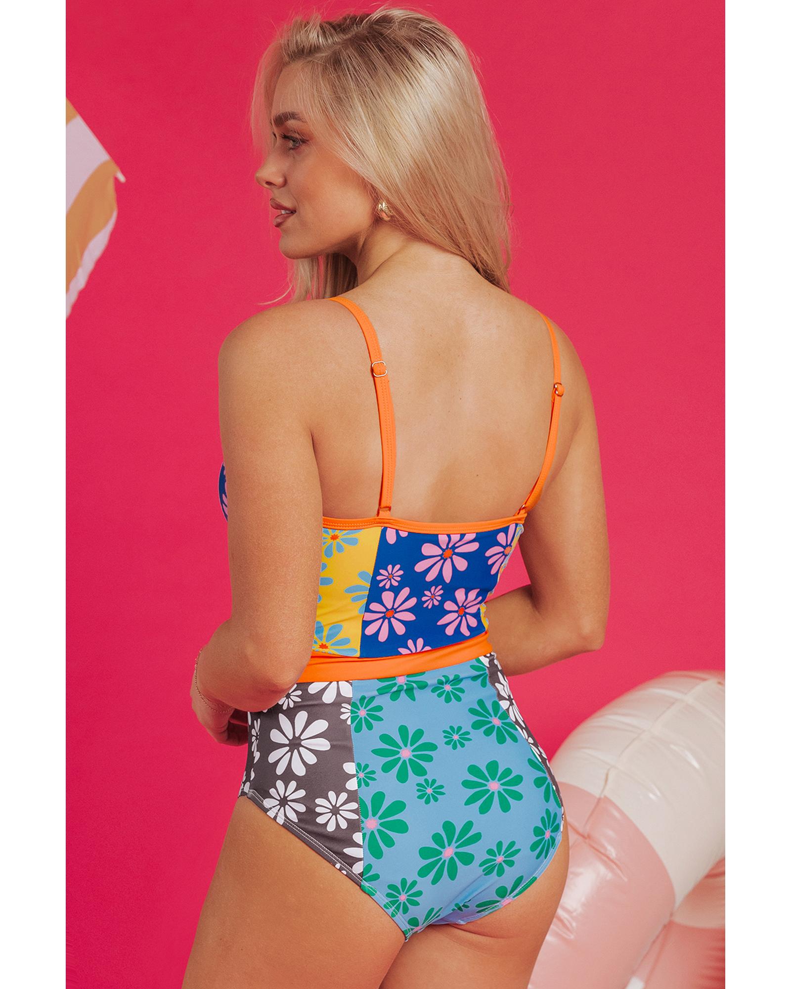 Azura Exchange Orange Floral Colorblock Buttoned Decor Front Spaghetti Straps - Picture 56 of 63