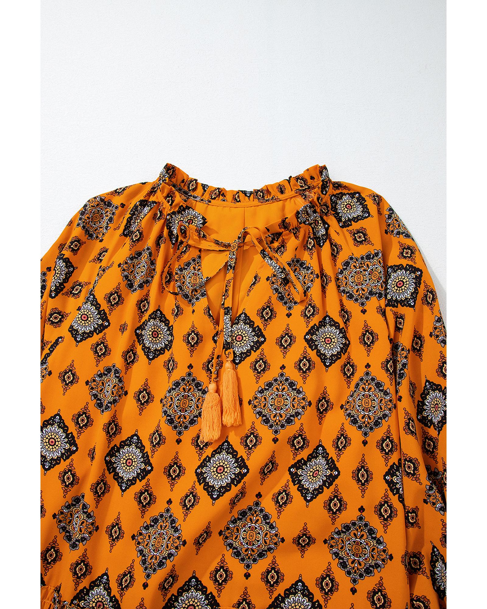 Azura Exchange Orange Western Geometric Print Tiered Frilled Loose Fit Midi - Picture 34 of 48