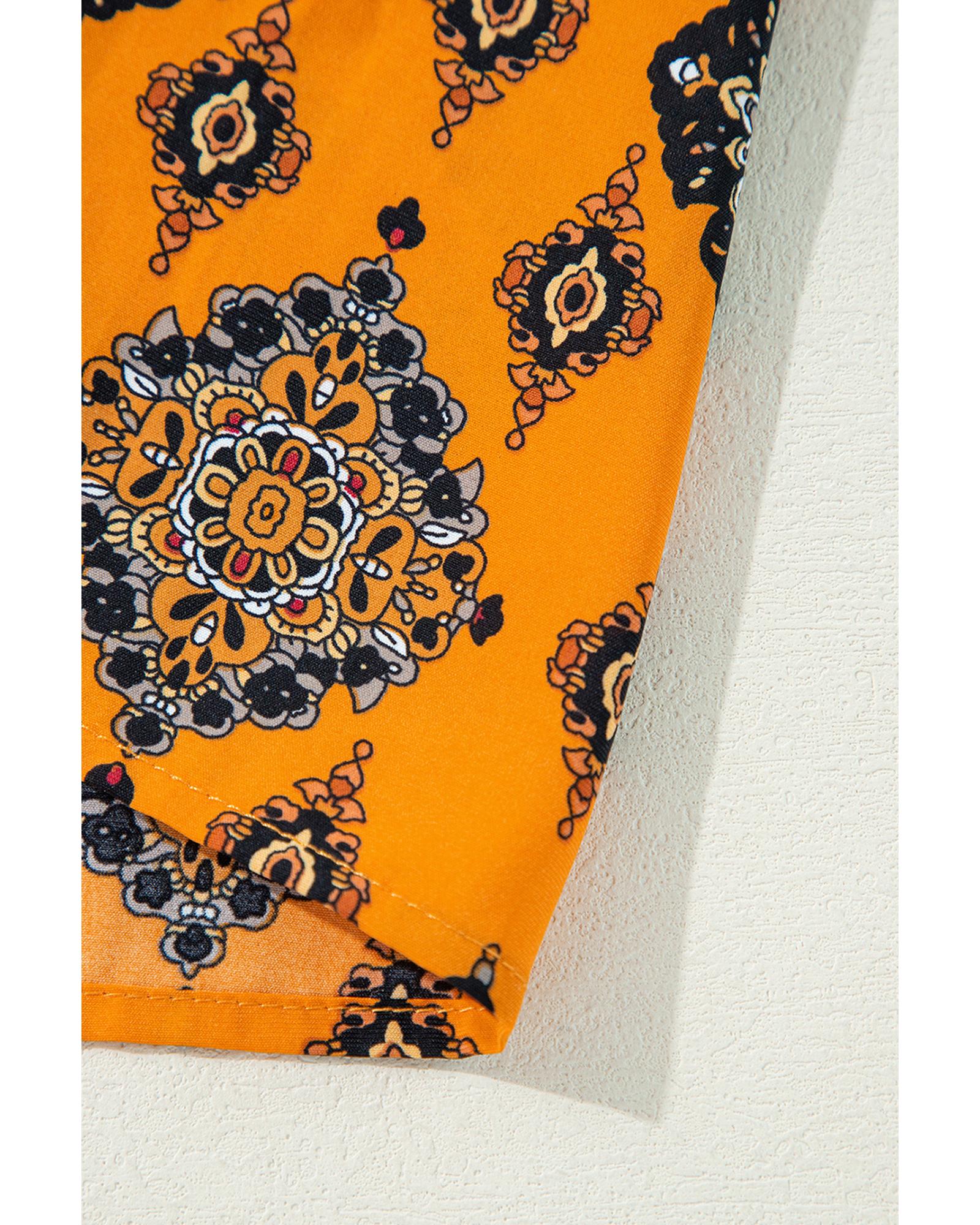 Azura Exchange Orange Western Geometric Print Tiered Frilled Loose Fit Midi - Picture 25 of 48