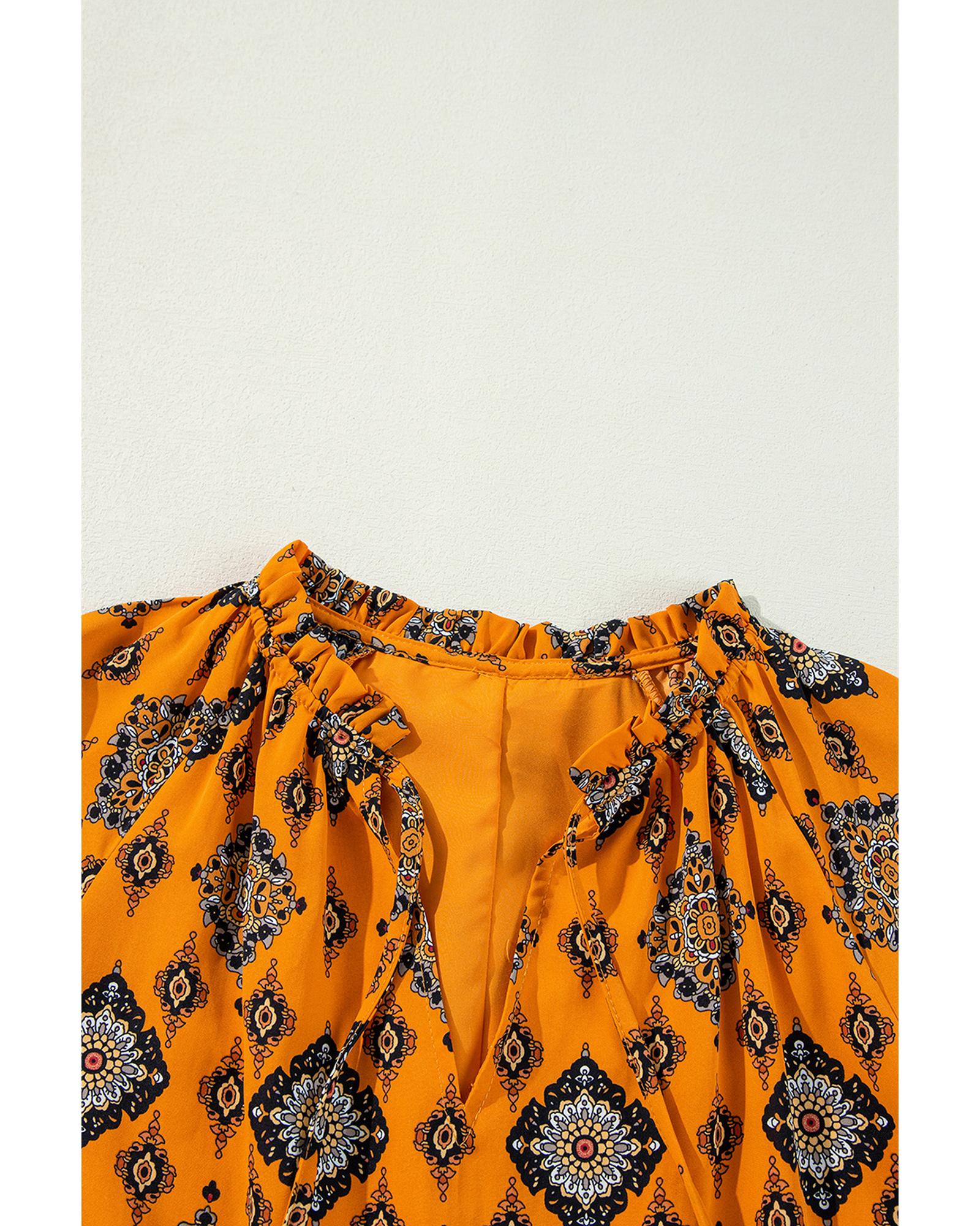 Azura Exchange Orange Western Geometric Print Tiered Frilled Loose Fit Midi - Picture 27 of 48