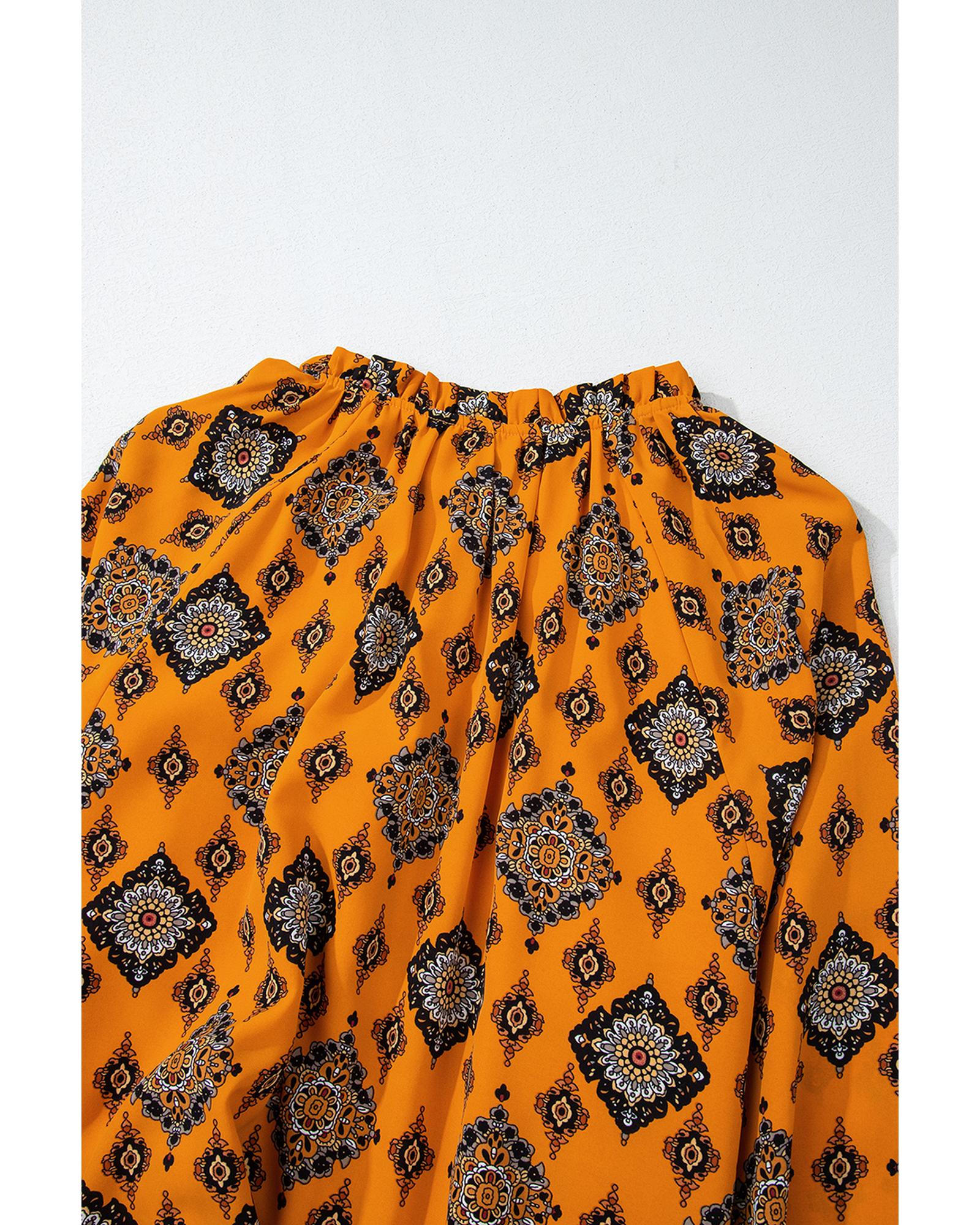 Azura Exchange Orange Western Geometric Print Tiered Frilled Loose Fit Midi - Picture 29 of 48