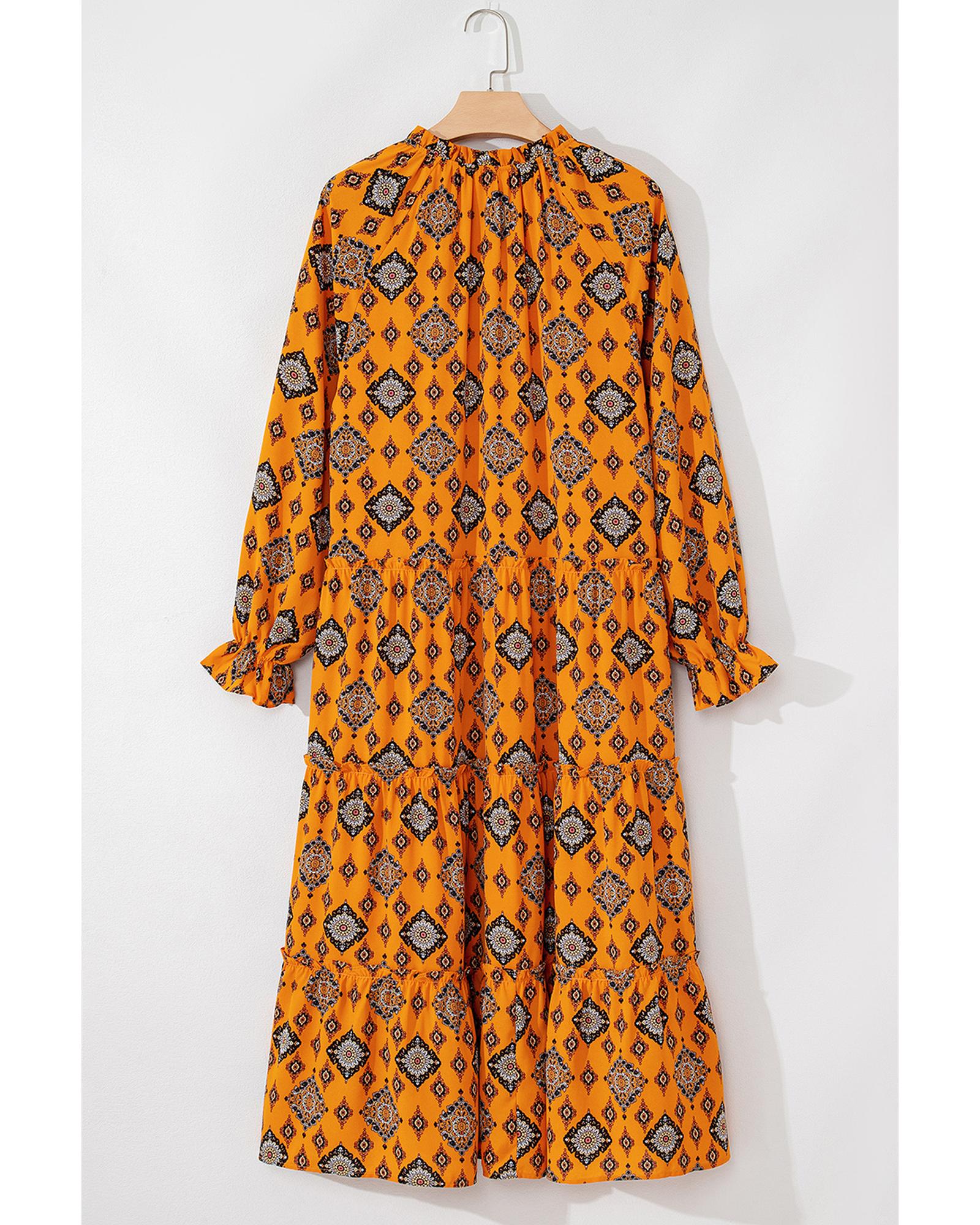 Azura Exchange Orange Western Geometric Print Tiered Frilled Loose Fit Midi - Picture 31 of 48