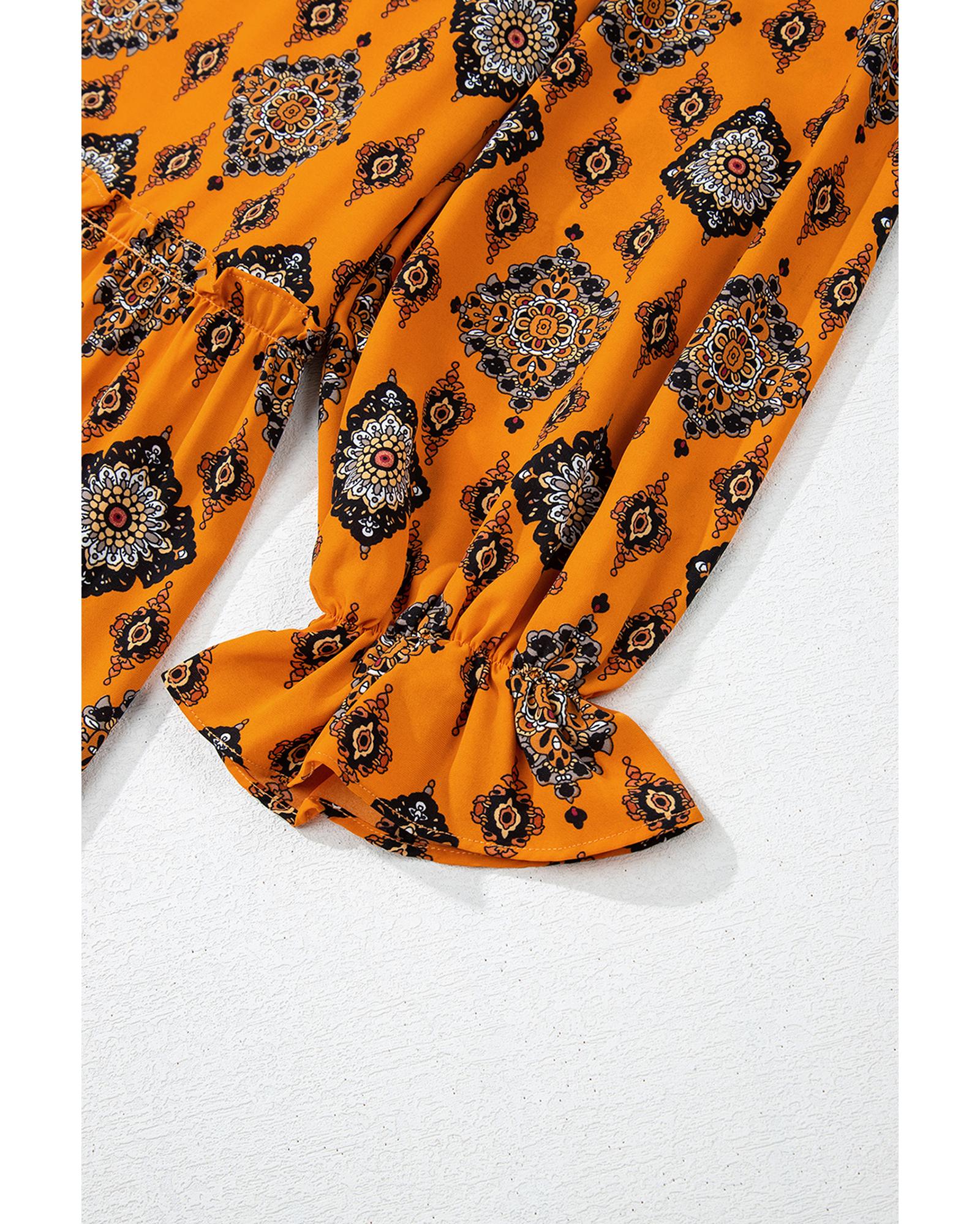 Azura Exchange Orange Western Geometric Print Tiered Frilled Loose Fit Midi - Picture 24 of 48