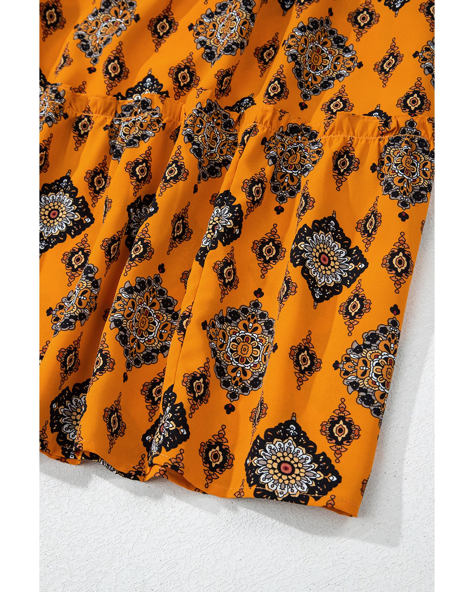 Azura Exchange Orange Western Geometric Print Tiered Frilled Loose Fit Midi - Picture 16 of 48