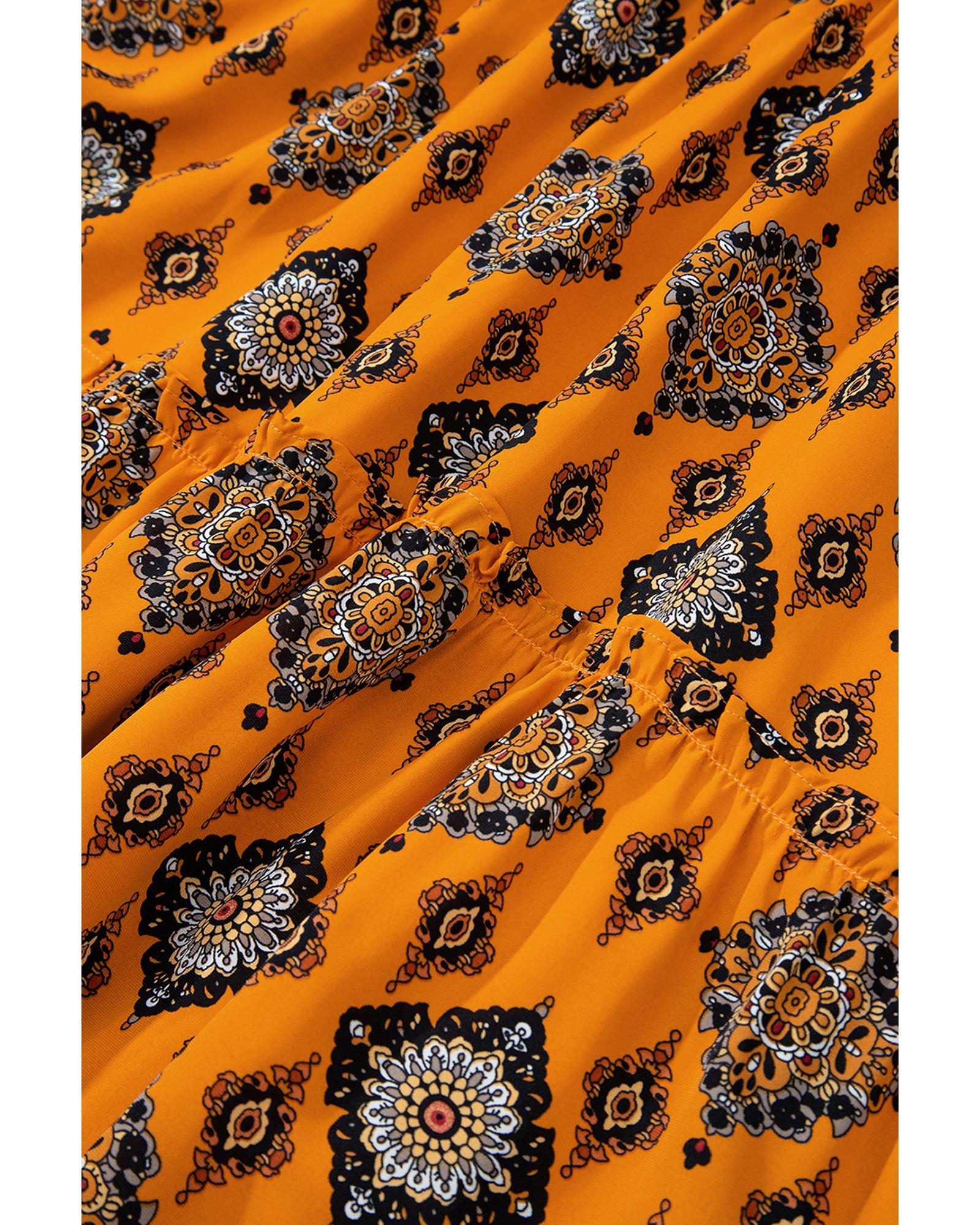 Azura Exchange Orange Western Geometric Print Tiered Frilled Loose Fit Midi - Picture 21 of 48