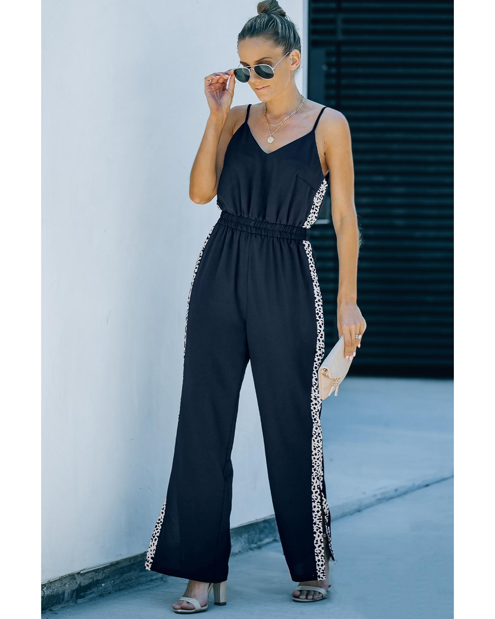 Patchwork Wide Leg Jumpsuit  -  Jumpsuits & Rompers  - Black -Size M