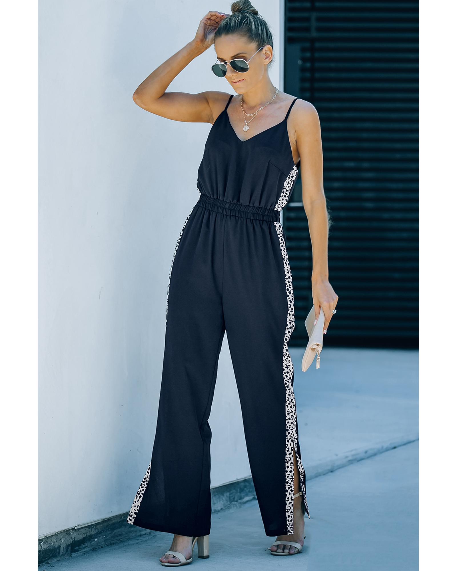 Patchwork Wide Leg Jumpsuit  -  Jumpsuits & Rompers  - Black -Size M