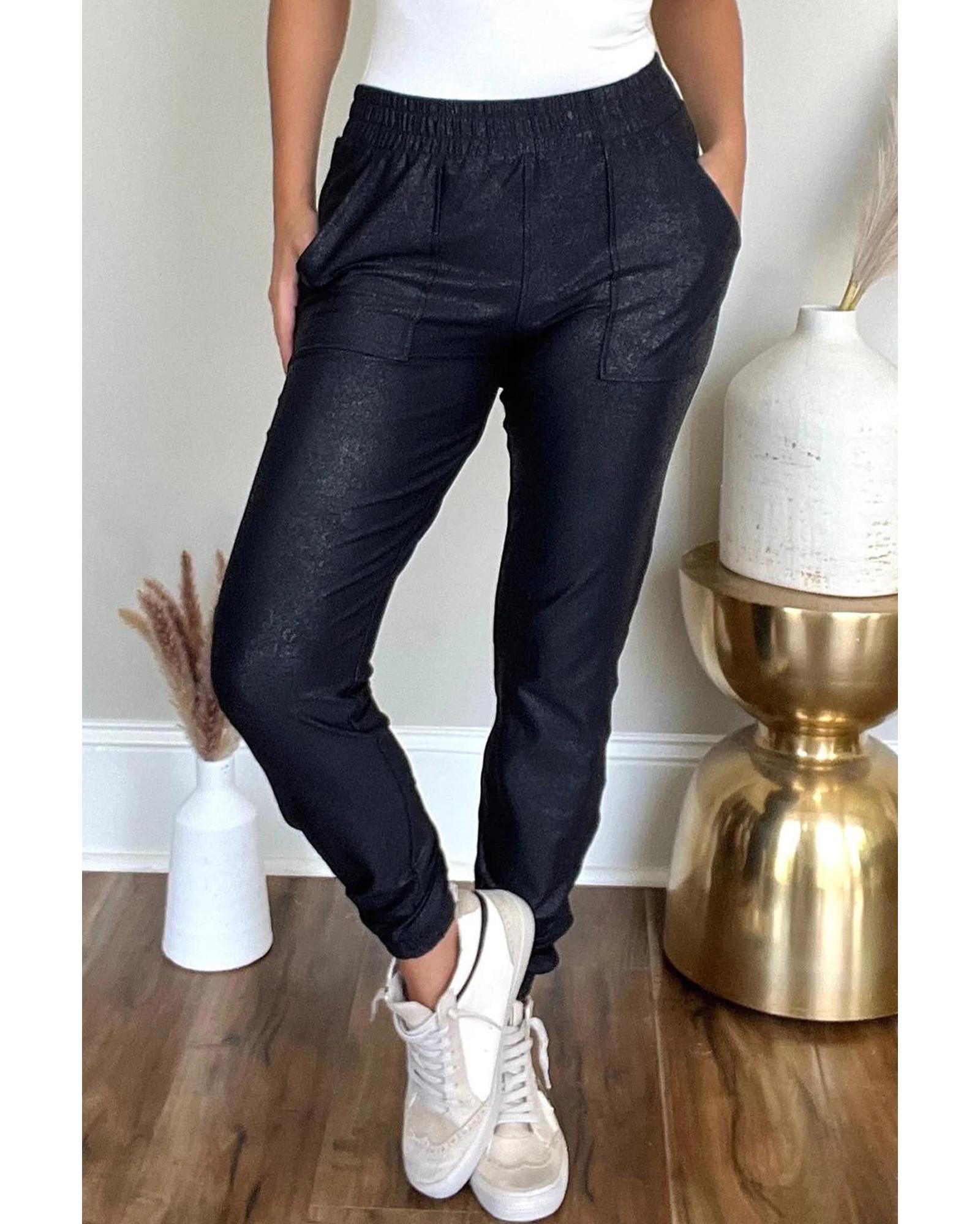 Azura Exchange Black Elastic Waist Pocketed Pebble Joggers Women Pants - Imagen 29 de 48