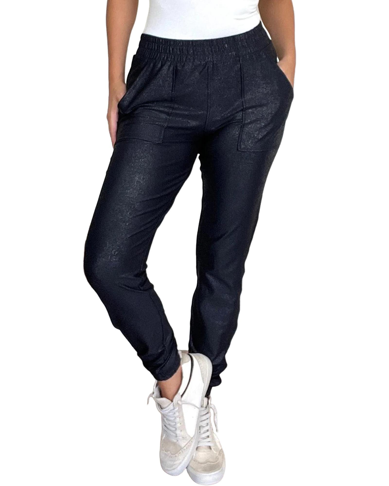 Azura Exchange Black Elastic Waist Pocketed Pebble Joggers Women Pants - Imagen 30 de 48