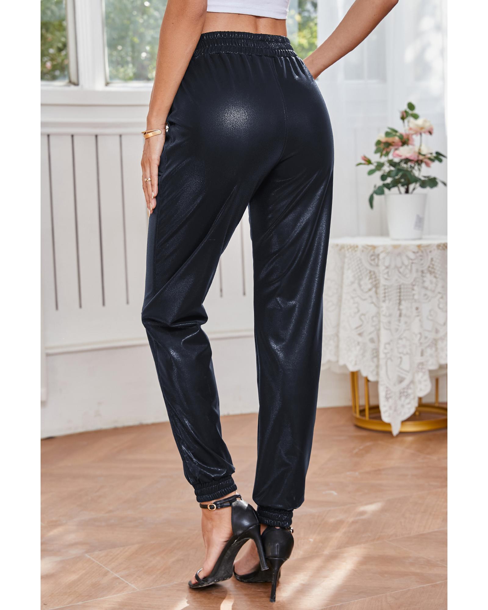 Azura Exchange Black Elastic Waist Pocketed Pebble Joggers Women Pants - Imagen 20 de 48