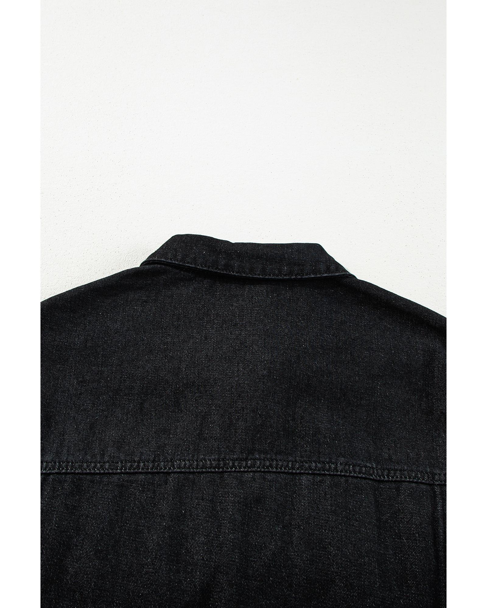 Azura Exchange Black Raw Edge Ruffled Short Sleeve Denim Jacket Women - Imagen 44 de 48