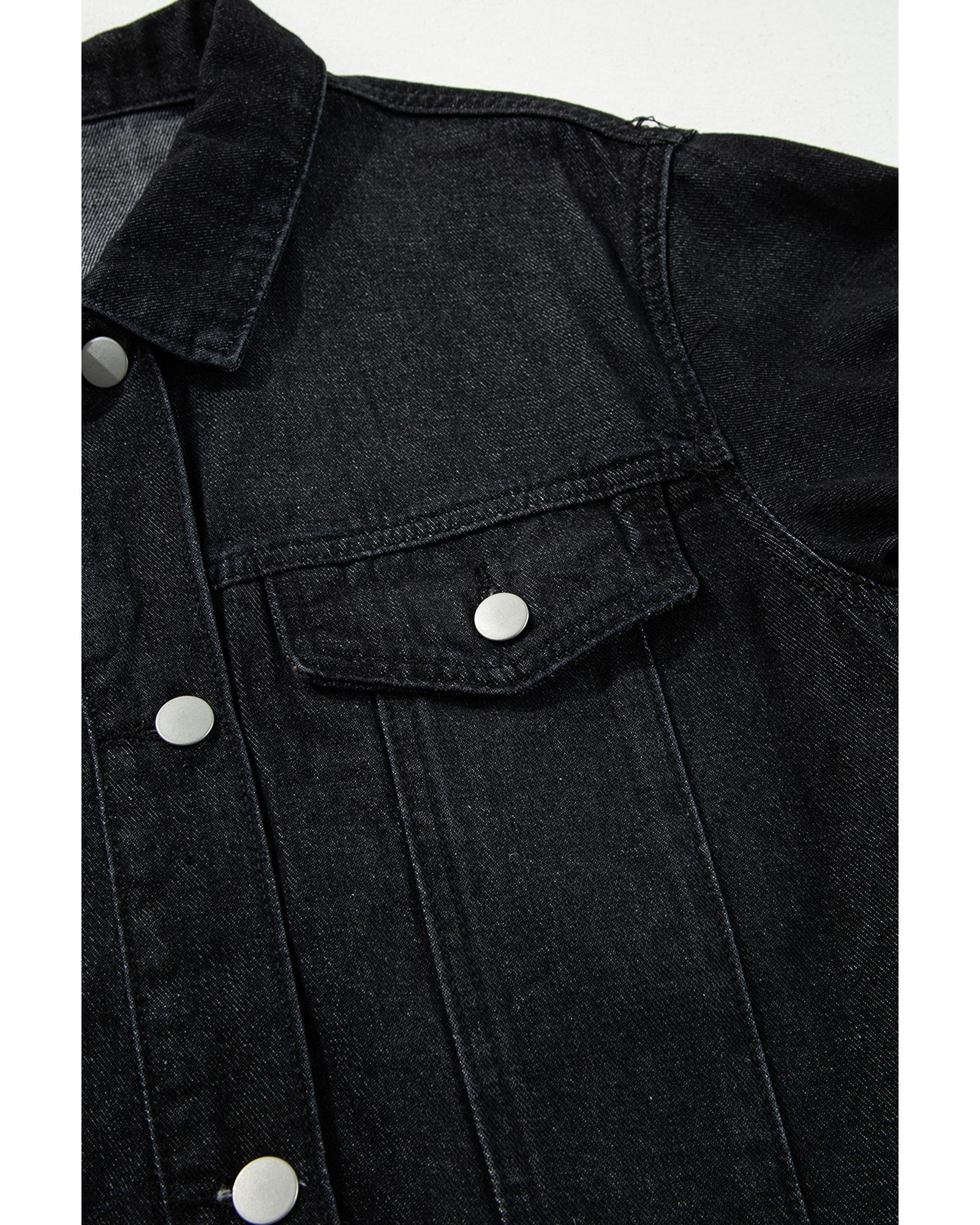 Azura Exchange Black Raw Edge Ruffled Short Sleeve Denim Jacket Women - Imagen 34 de 48