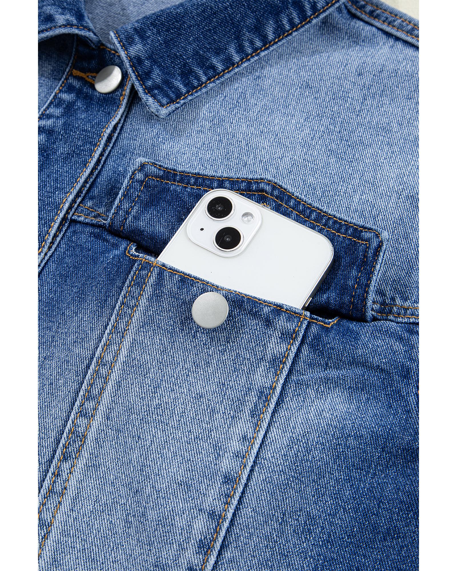 Azura Exchange Peacock Blue Raw Edge Ruffled Short Sleeve Denim Jacket Women - Imagen 24 de 24
