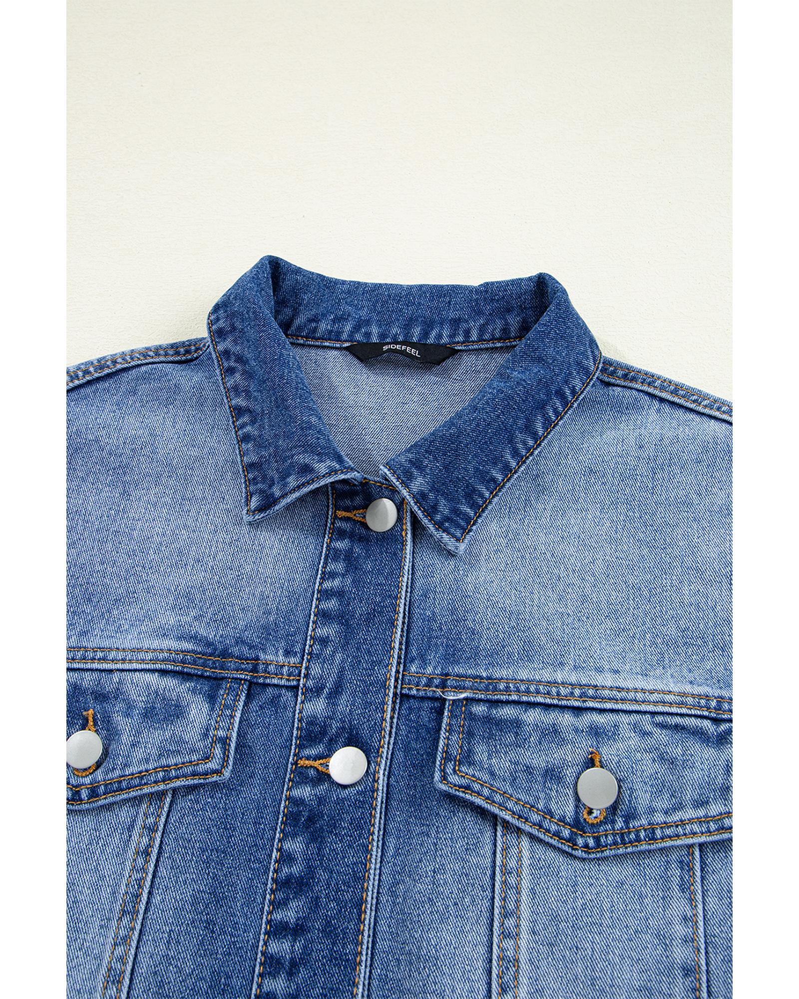 Azura Exchange Peacock Blue Raw Edge Ruffled Short Sleeve Denim Jacket Women - Imagen 17 de 24