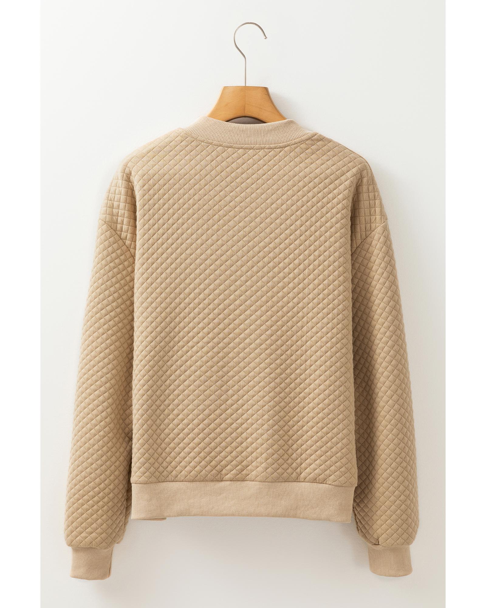 Azura Exchange Pale Khaki Solid Geometric Textured Baseball Collar Jacket Women - Picture 22 of 36