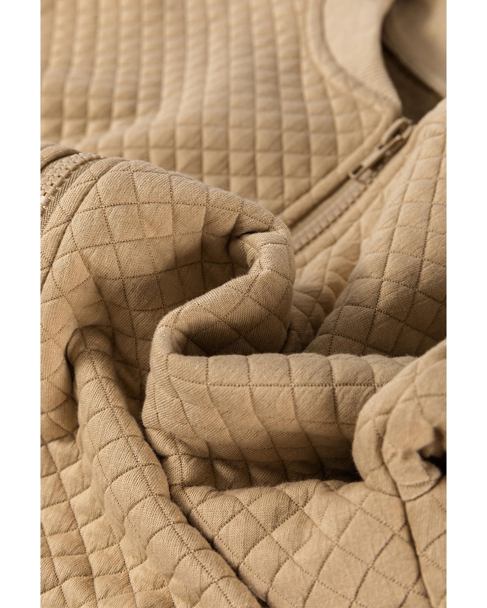 Azura Exchange Pale Khaki Solid Geometric Textured Baseball Collar Jacket Women - Picture 19 of 36