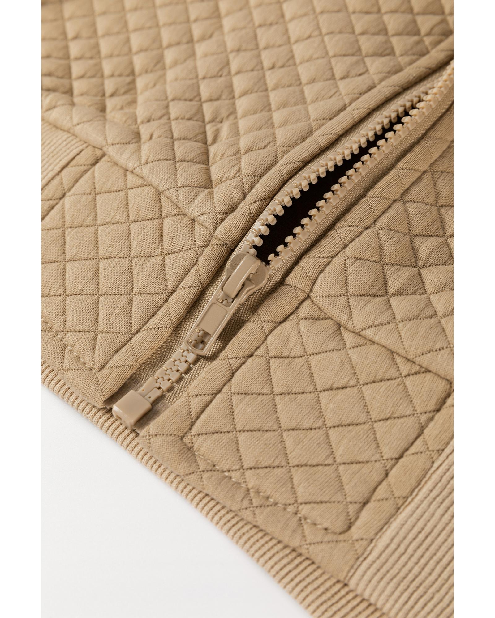 Azura Exchange Pale Khaki Solid Geometric Textured Baseball Collar Jacket Women - Picture 33 of 36