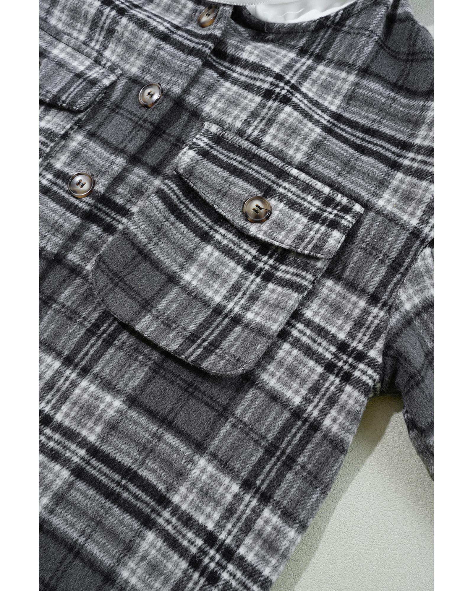 Azura Exchange Black Plaid Print Flap Pockets Contrast Hooded Loose Shacket - Picture 24 of 41
