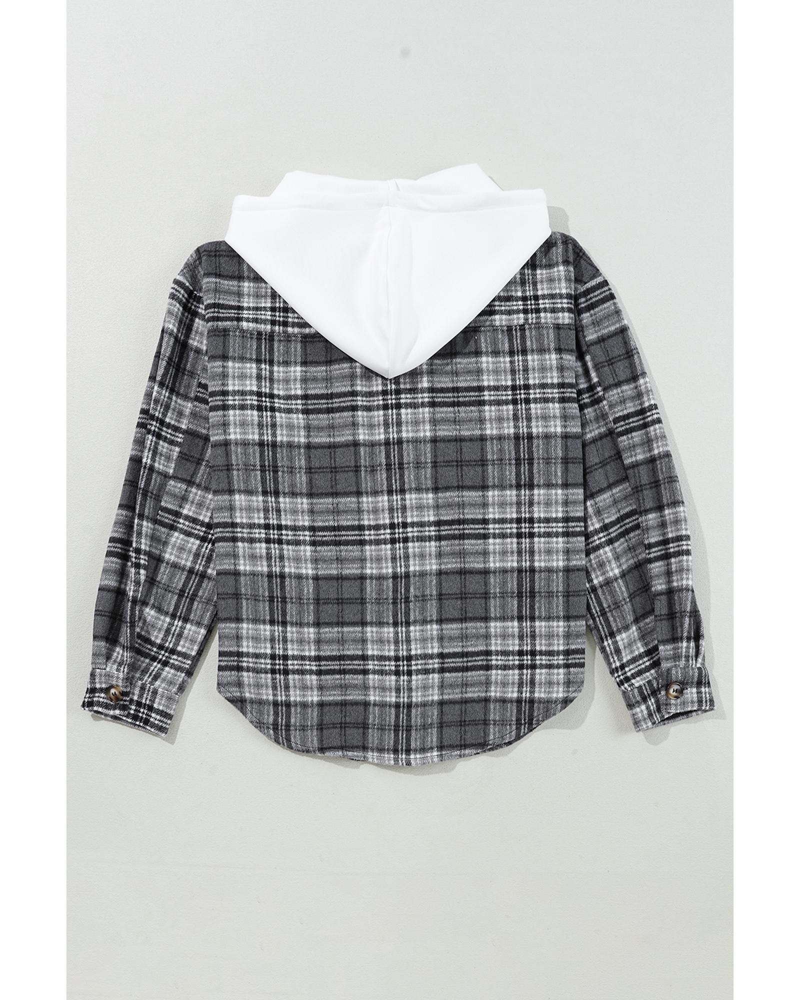 Azura Exchange Black Plaid Print Flap Pockets Contrast Hooded Loose Shacket - Picture 25 of 41