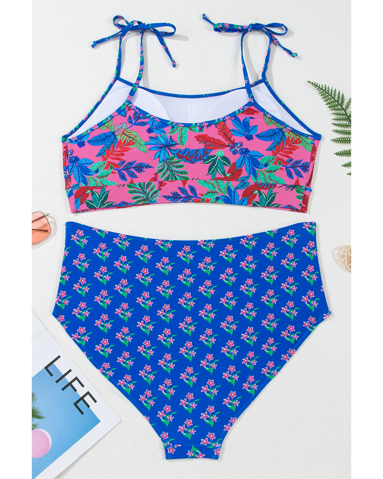 Azura Exchange Blue Fashion Print Tied Straps Crop Vest and High Waist Plus Size - Bild 10 von 12