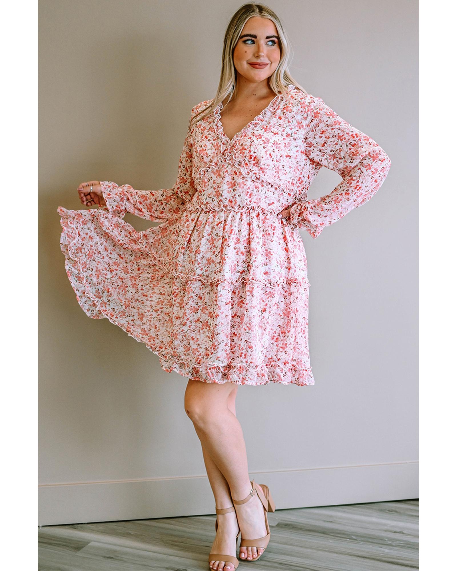 Pink Frilled Tiered Floral Plus Size Dress - Dresses -Size 5X | eBay