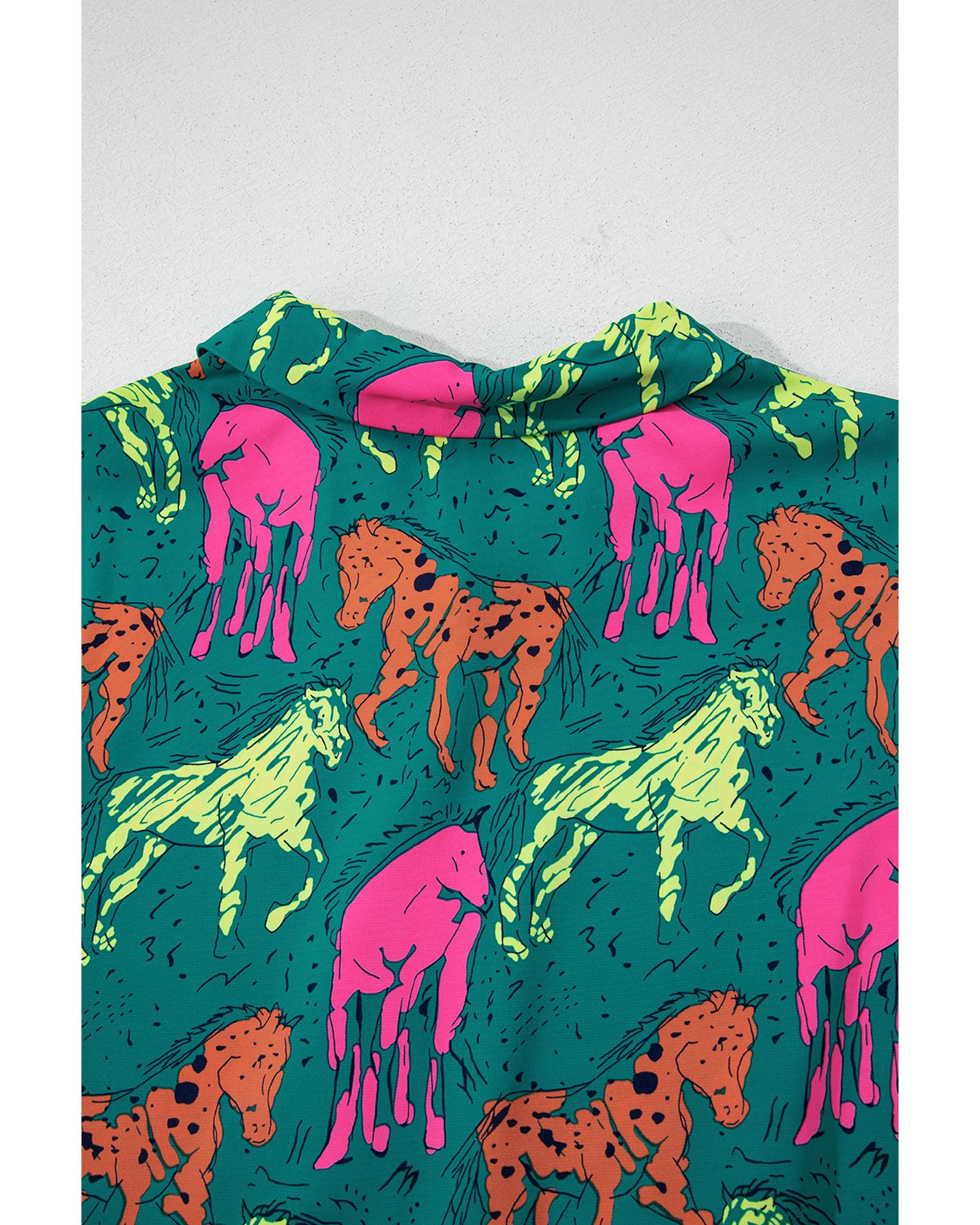 Azura Exchange Green Horse Printed Long Sleeve Collared Buttoned Plus Size Midi - Picture 21 of 48