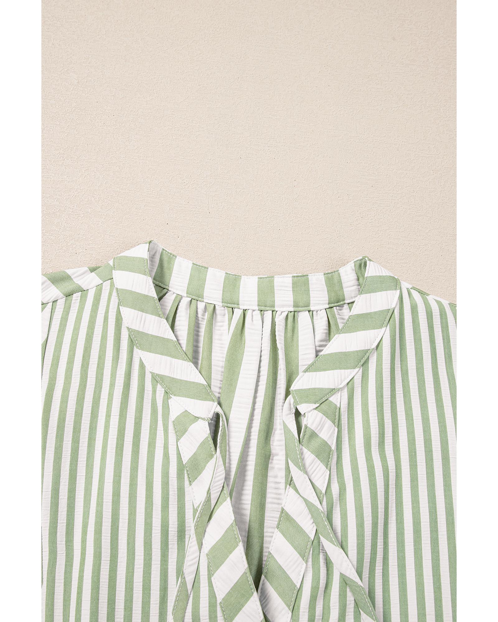 Azura Exchange Green Stripe Bracelet Sleeve Tasseled Tied Neck Tiered Plus Size - Picture 22 of 24