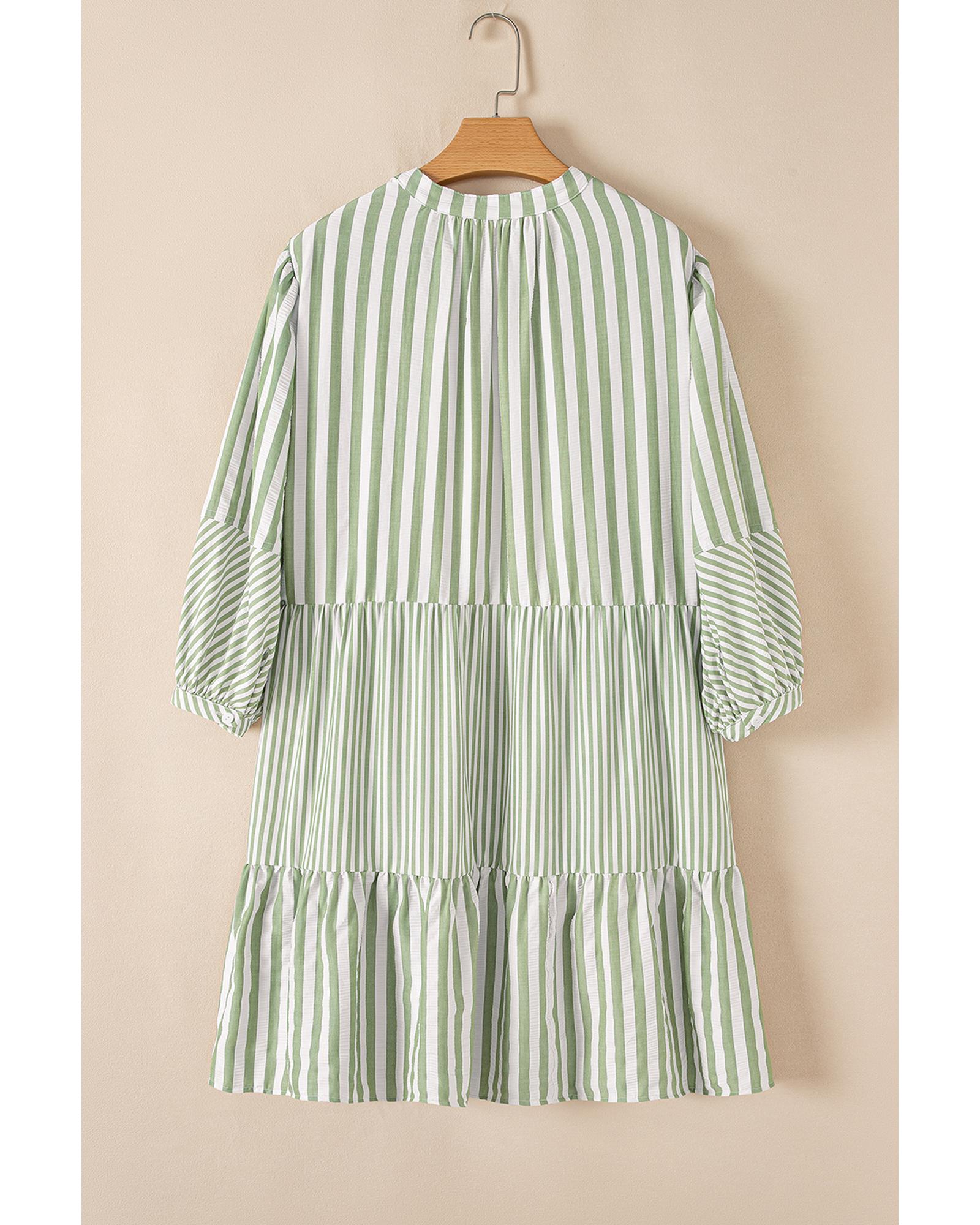 Azura Exchange Green Stripe Bracelet Sleeve Tasseled Tied Neck Tiered Plus Size - Picture 16 of 24