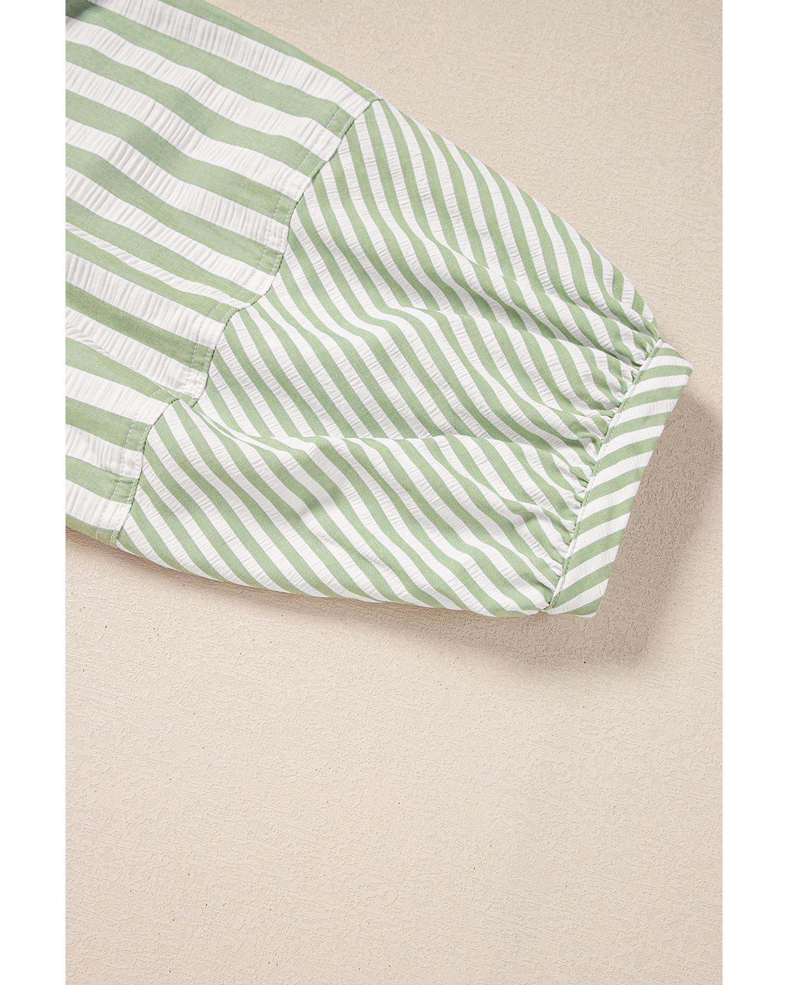 Azura Exchange Green Stripe Bracelet Sleeve Tasseled Tied Neck Tiered Plus Size - Picture 18 of 24