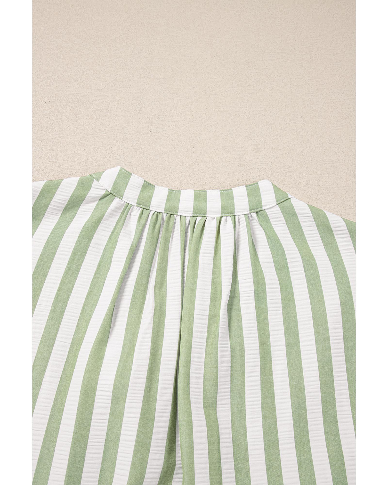 Azura Exchange Green Stripe Bracelet Sleeve Tasseled Tied Neck Tiered Plus Size - Picture 20 of 24