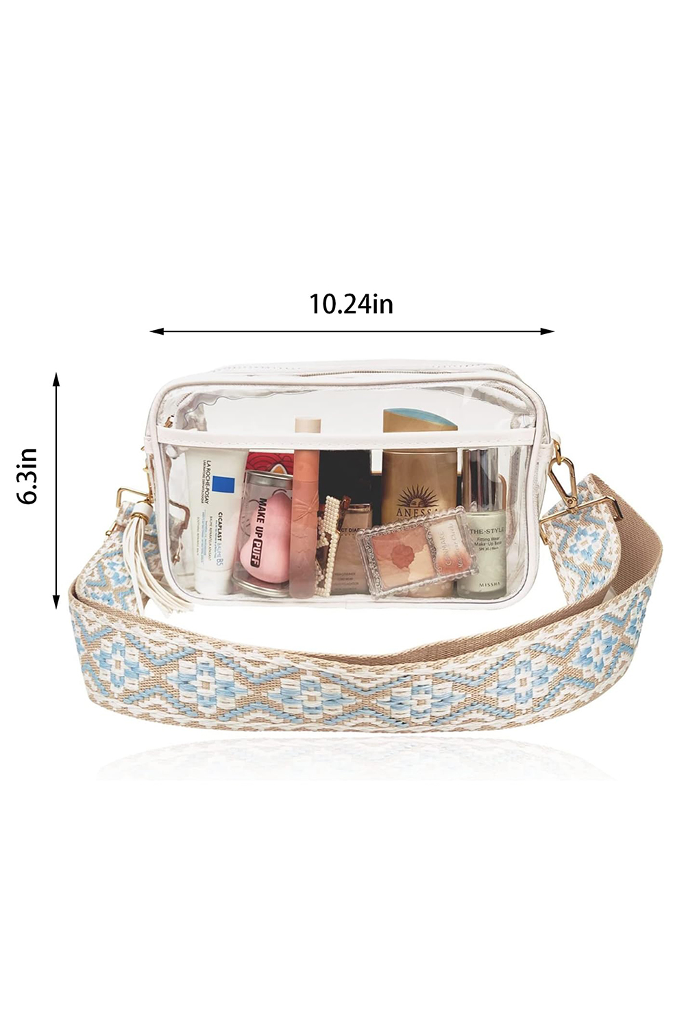 Azura Exchange White Contrast Edge Tassel Geo Print Strap