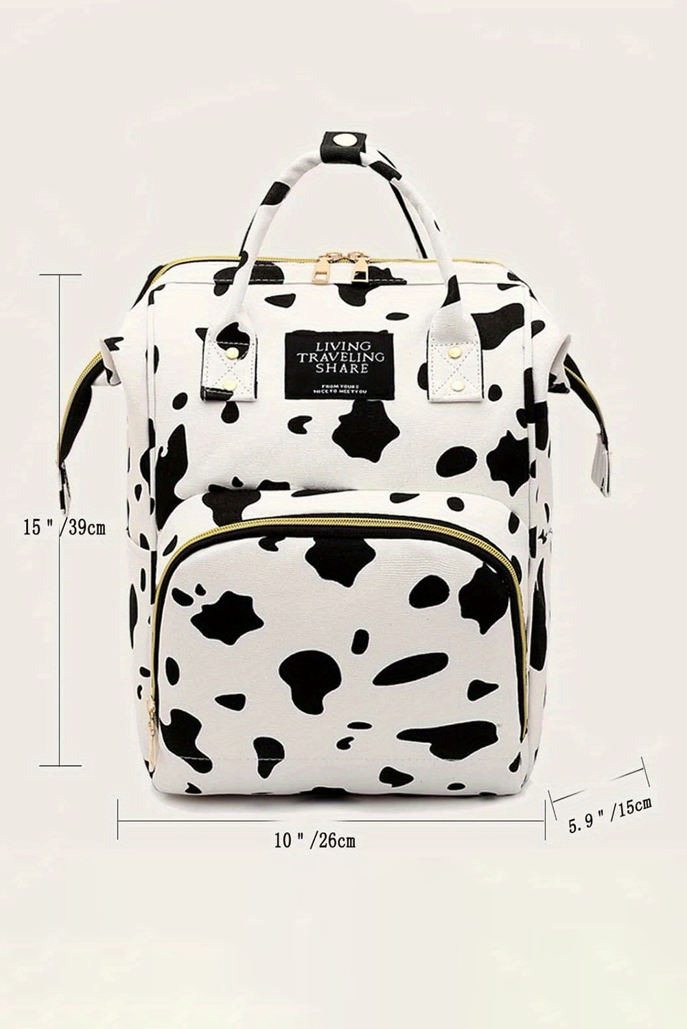 Azura Exchange Bright White Cow Spot Print Multi Pocket Canvas Backpack