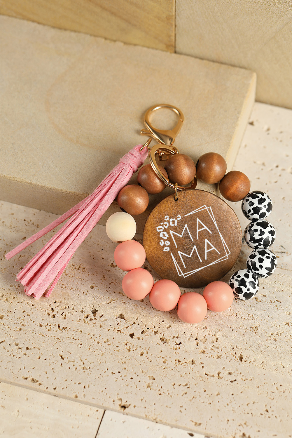 Azura Exchange MAMA Wood Pendant Leopard Fringe Keychain - Handcrafted from Exquisite Wood