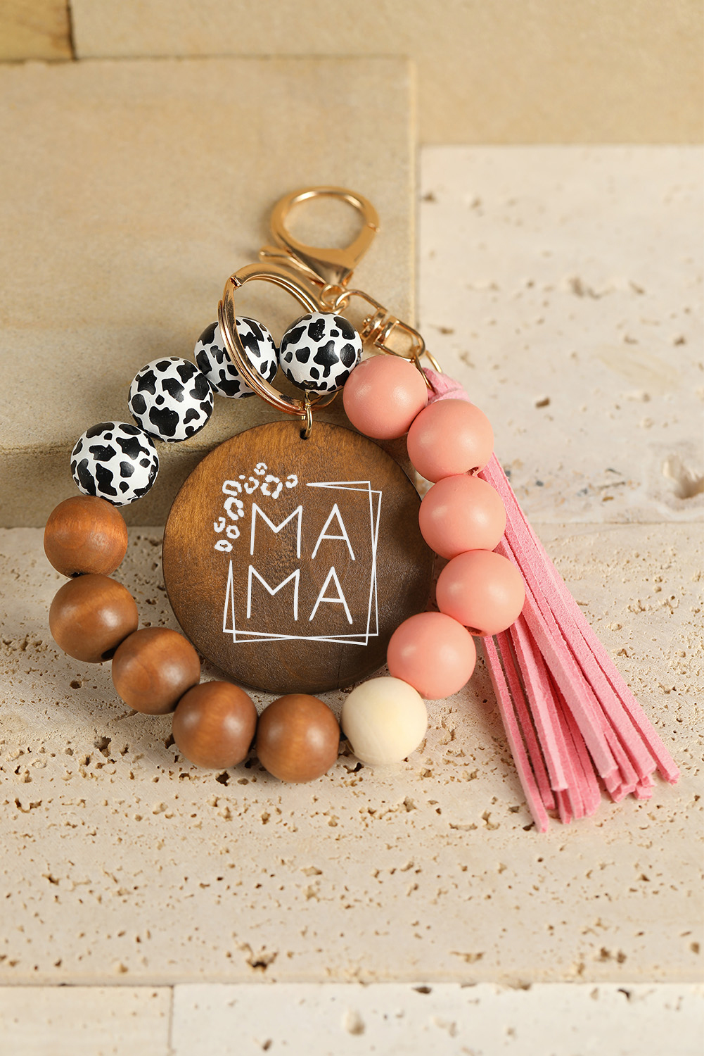 Azura Exchange MAMA Wood Pendant Leopard Fringe Keychain - Handcrafted from Exquisite Wood