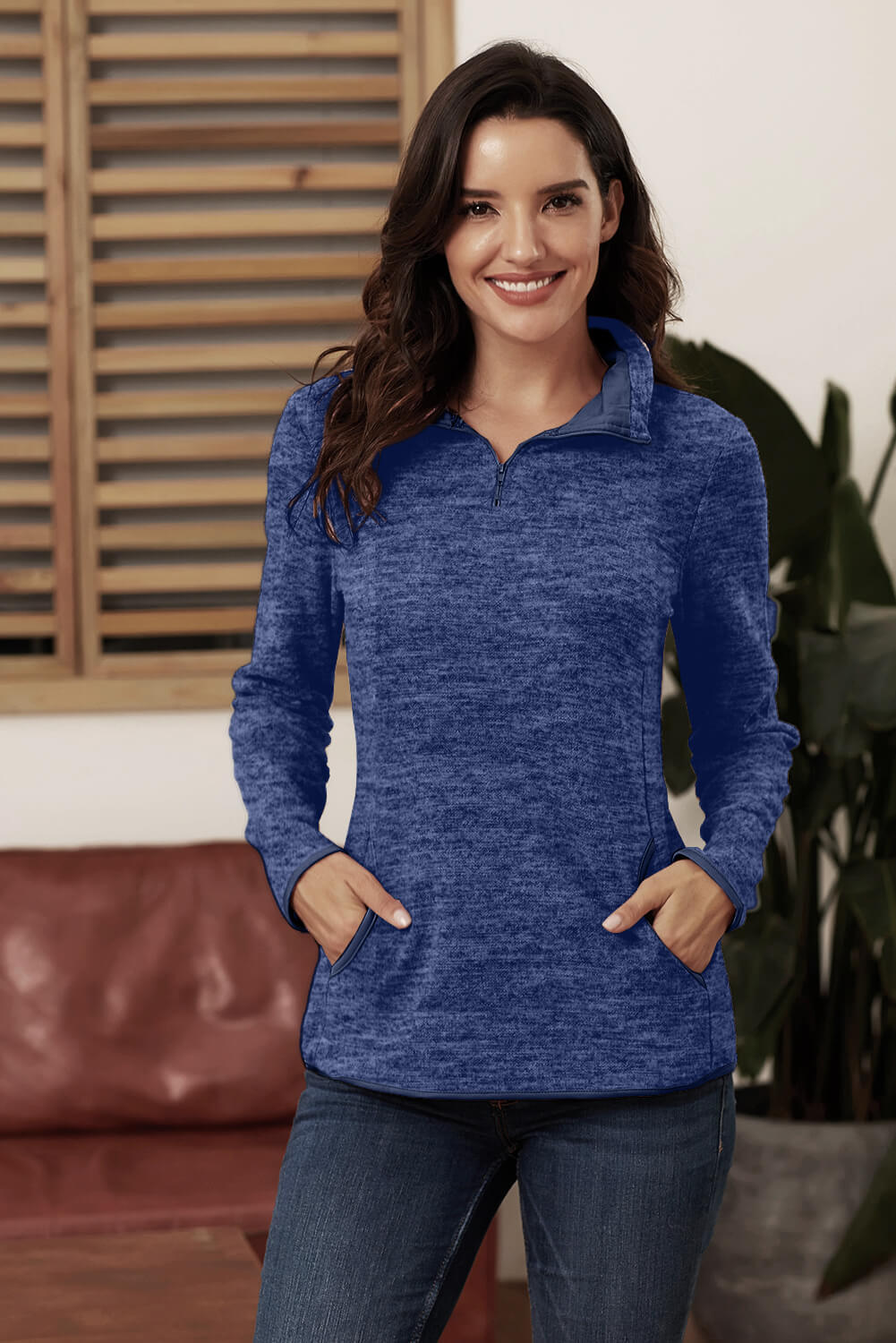 Azura Exchange Blue Quarter Zip Pullover Sweatshirt
