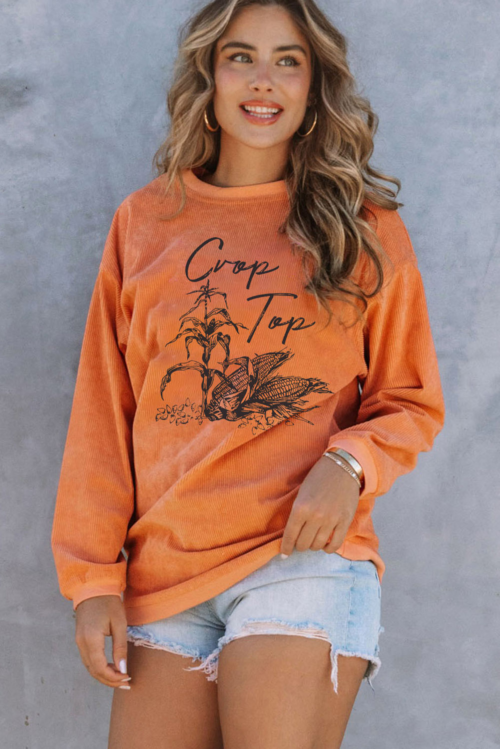 Azura Exchange Corn Graphic Orange Crop Top Sweatshirt