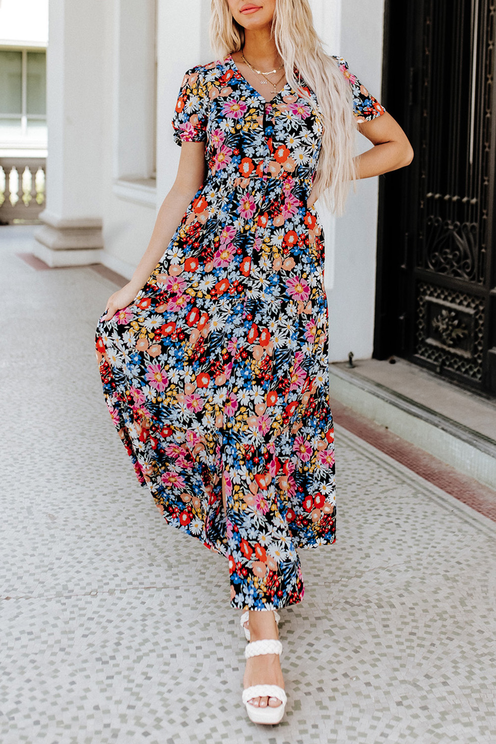 Azura Exchange Boho Floral Tiered Maxi Dress