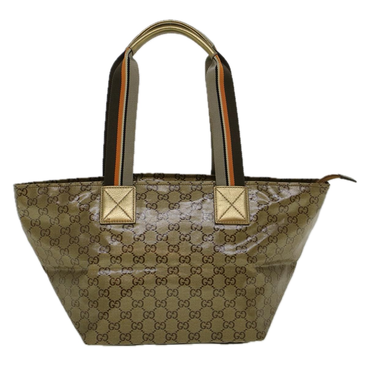 GUCCI GG Crystal Canvas Sherry Line Tote Bag Coated Canvas Gold Auth 58809