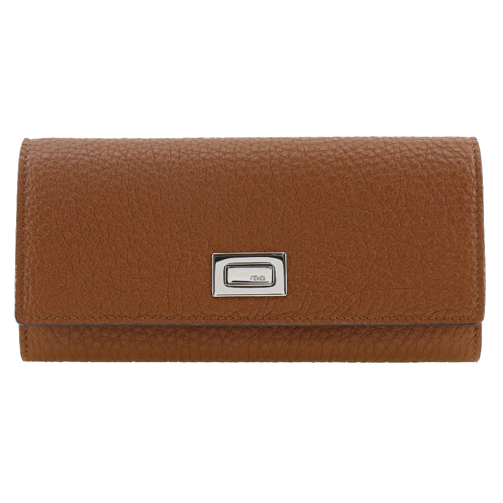 Luxury Brown Leather Long Wallet with Silver Accents