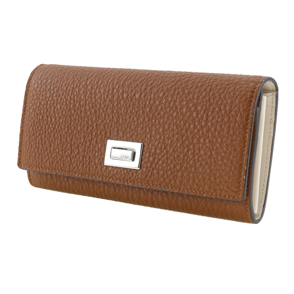 Luxury Brown Leather Long Wallet with Silver Accents