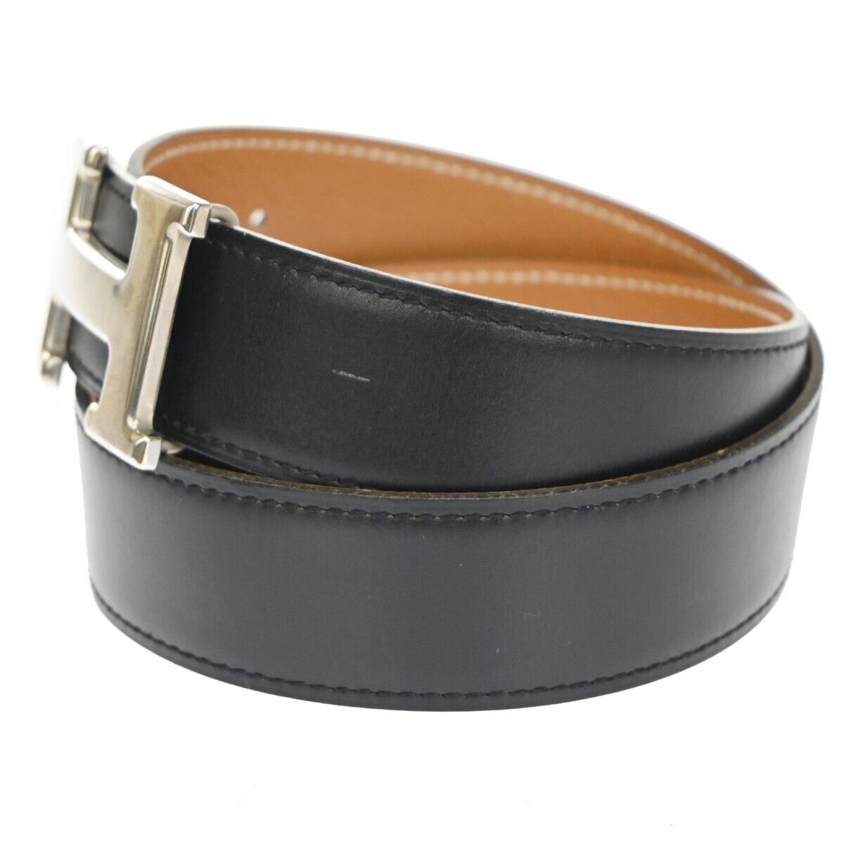 Brushed Silver H Buckle Leather Belt