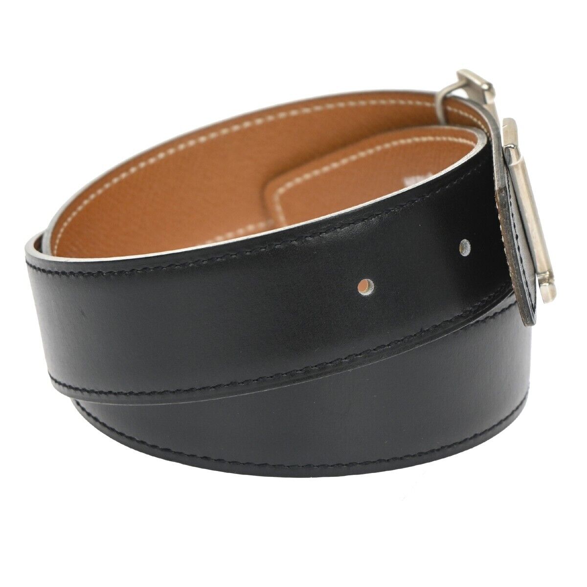 Brushed Silver H Buckle Leather Belt